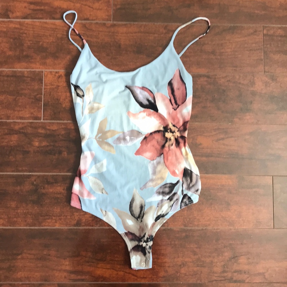Baby blue floral leotard/tank top